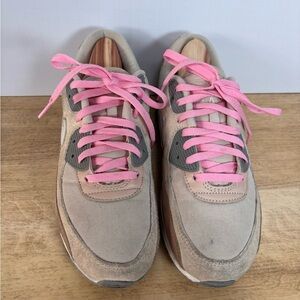 Nike Air Max 90 Premium Hemp/Summit White/Sanddrift Pink Laces Size US Mens 9.5